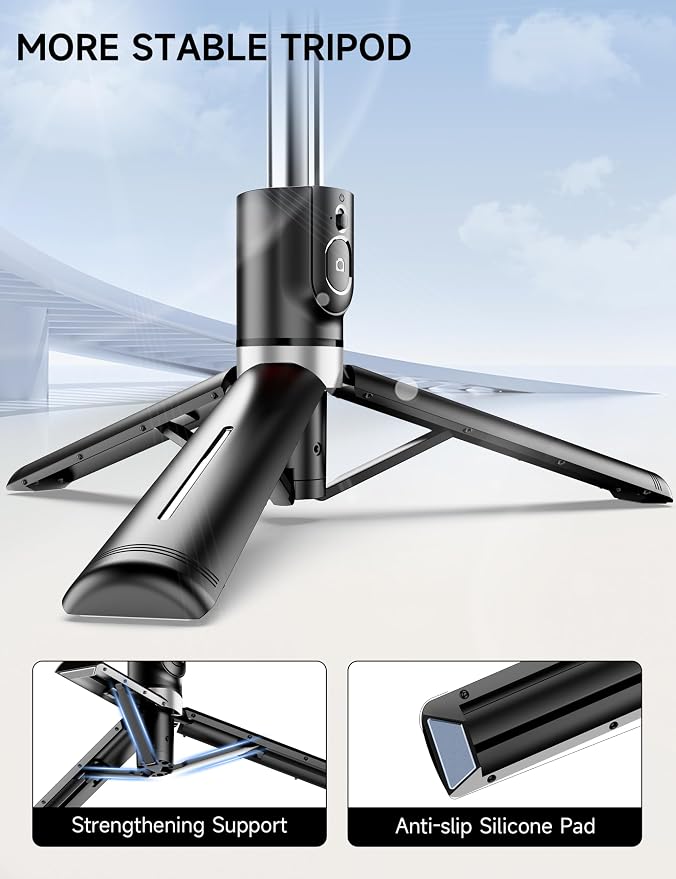 45" Selfie Stick Tripod with 2 Lights, Extendable 5 in 1 Selfie Stick Phone Tripod, Portable Selfie Sticks with Wireless Remote Compatible with iPhone 15/14/13 Pro Max, Samsung, Android, Gopro