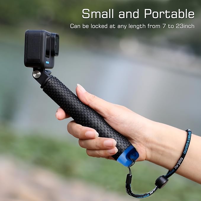 GEPULY 7''-23''Waterproof Pole Selfie Stick Pocket Size Underwater Handle Grip Monopod Aluminum for GoPro Hero Session Max Insta360 AKASO DJI OSMO Digital Cameras