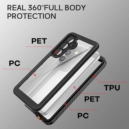 for Samsung Galaxy S25 Case, IP68 Waterproof Dustproof Case, [Built-in Screen Protector] Full Body Heavy Duty Rugged Phone Cover for Galaxy S25 6.2 inch Black