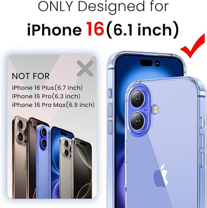 3 in 1 for iPhone 16 Case Clear,[Yellowing-Resistant Acrylic Back] Screen Protector *1 & Camera Lens Protector*1, Shockproof for iPhone 16 Phone Case 6.1 inch Clear