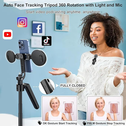Auto Face Tracking Tripod for iPhone with Light,70inch Phone Tripod Holder with Gesture Control,Travel Selfie Stick for Content Creator Vlog Live Stream Video Recording