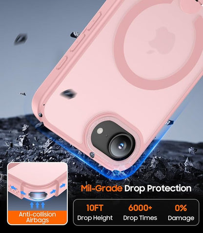 for iPhone 16e Case with Stand, Fit for MagSafe, Slim Translucent Matte Military-Grade Drop Protection Magnetic Kickstand Cover, Pink