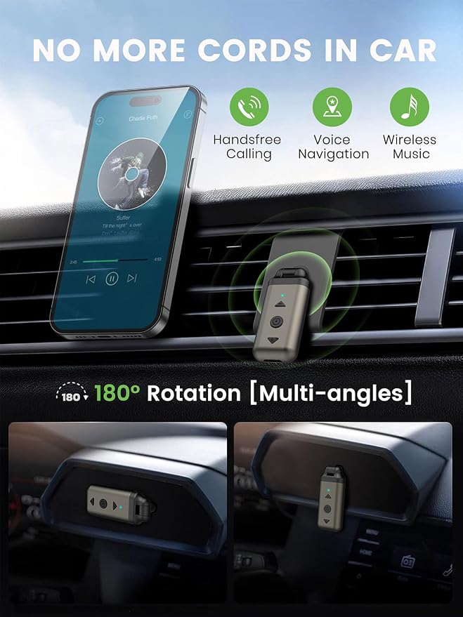 Air88 Bluetooth 5.4 Aux Adapter, 180° Swivel 3.5mm Jack Receiver for Car Home Stereo, Handsfree Calls, 12 Hours Battery, HiFi Sound, Solid Metal Case