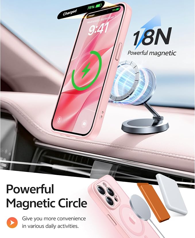 FNTCASE for iPhone 15 Pro Case: [Compatible with Magsafe] Translucent Matte Cases with [Full Camera Protection] [Screen Protector] Military Grade Shockproof Protective Phone Cover - Light Pink