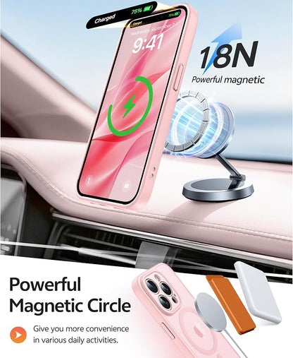 FNTCASE for iPhone 15 Pro Case: [Compatible with Magsafe] Translucent Matte Cases with [Full Camera Protection] [Screen Protector] Military Grade Shockproof Protective Phone Cover - Light Pink