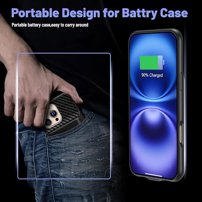Battery Case for iPhone 16 Pro Max (6.9inch), 13800mAh High Capacity Charging Charger Case 2026 Upgraded Extended Battery Back with Tempered Glass Screen Protector for iPhone 16 Pro Max, Black