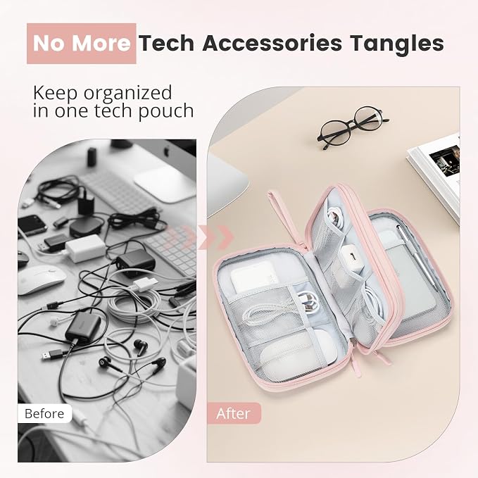 Skycase Tech Pouch - Lightweight Electronics Organizer Travel Case - Double Layers Cable Organizer - All-in-One Storage Bag for Charger, Cord, Phone, Flash Drive, Essentials - XL