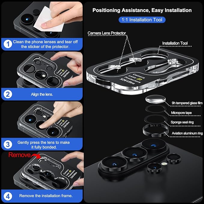 WSKEN for Samsung Galaxy S26 Ultra Camera Lens Protector - Ultra Thin Case Friendly, 9H Shatterproof Tempered Glass with Anti Scratch Metal Circle Camera Screen Protector Cover Accessories, Black