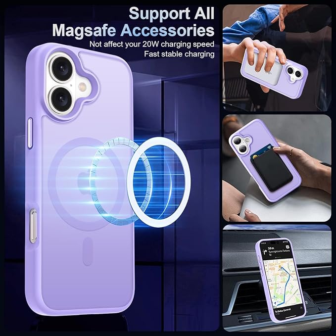 MOCCA Strong Magnetic for iPhone 16 Case, [Compatible with Magsafe][16FT Mil-Grade Drop Protection] Slim Thin Translucent Matte Protective Cover Case for iPhone 16 Phone Case 6.1", Light Purple