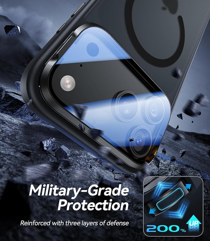 [Upgraded Full Camera Protection] for iPhone 17 Pro Case with Camera Cover Stand [Fit for MagSafe][10FT Mil-Grade Protection] Translucent Magnetic iPhone 17 Pro Phone Case, Black
