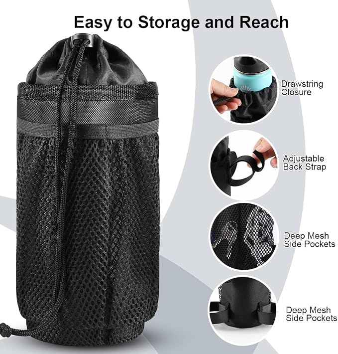 Caudblor Bike Water Bottle Holder Bag for Kid Adult, Insulated Bicycle Coffee Cup Holders with Phone Storage, Black Handlebar Drink/Beverage Container for Walker/Cruiser/Exercise/Mountain Bike