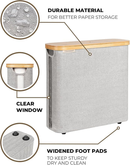 StorageWorks Large Toilet Paper Storage with Bamboo Lid, Toilet Paper Holder Basket for Up to 12 Mega or 16 Regular Size Rolls, Paper Storage Baskets for Bathroom, Grey, 1 Pack
