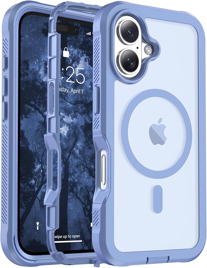 jaroco Magnetic for iPhone 16 Case, [Compatible with MagSafe][Military Grade Drop Protection][Heavy Duty Protection][Non-Slip][Shockproof] 2-Layer Durable Bumper Phone Case 6.1''-Blue Purple