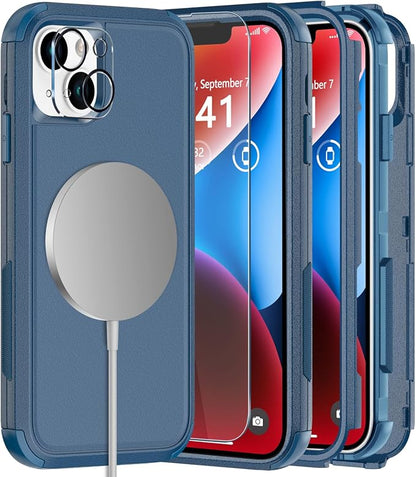 Diverbox Compatible iPhone 14 Phone Case,for iPhone 14 Magnetic Case [with Screen Protector & Camera Lens Protector ] Heavy Duty Phone Case for iPhone 14 (Blue)