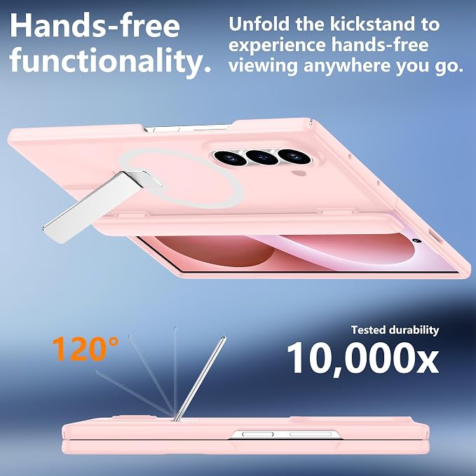 For Samsung Galaxy Z Fold 8 Ultra Case with Kickstand & Screen Protector | MagSafe-Compatible,Military Grade Drop Tested Non-Slip Slim Shockproof Case for Samsung Galaxy Z Fold 8 Ultra-Sakura Pink