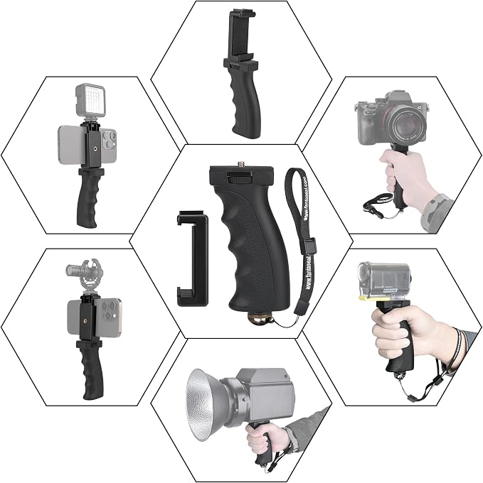 Universal Ergonomic Anti-Fall Mobile Phone Smartphone Handle Stabilizer Mount Rig Portable Selfie Stick Tripod Handheld Vlogging Monopod for 60-85mm Wide iPhone Samsung Android