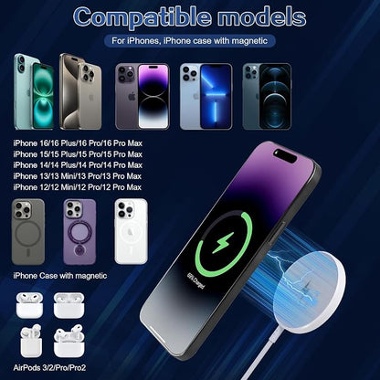 Magnetic Wireless Charger for iPhone 16 15 Wireless Charging,Fast Mag-Safe Charger 2Pack 6FT with Apple USB C Charging Block for iPhone 16 Pro Max/16Pro/15 Pro/16/15/14/13/12/Plus/AirPods 3/2/Pro 2