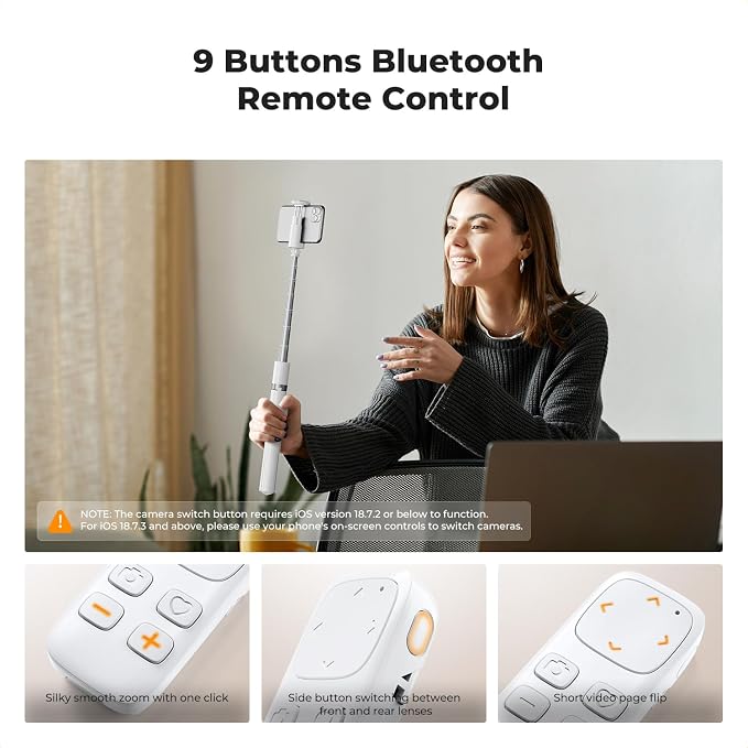 K&F CONCEPT Selfie Stick, Auto Open & Close Phone Tripod Stand, 360° Rotatable Selfie Stick with 9 Button Bluetooth Remote, Extendable Automatic Tripod for Cell Phone(White)
