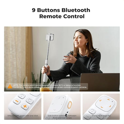 K&F CONCEPT Selfie Stick, Auto Open & Close Phone Tripod Stand, 360° Rotatable Selfie Stick with 9 Button Bluetooth Remote, Extendable Automatic Tripod for Cell Phone(White)