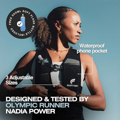 Running Phone Holder Vest with 500ml/17oz Water Bottle | Reflective Hydration Vest | Adjustable | Light | 6 Pockets for Running Accessories | Unisex