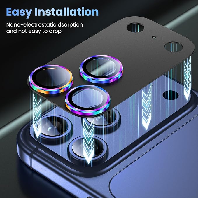 Uyiton for iPhone 17 Pro Max Camera Lens Protector, Not Easy to Break [Strong Adsorption][Case-Friendly] Metal Tempered Glass Rear Camera Screen Cover, Colorful Black
