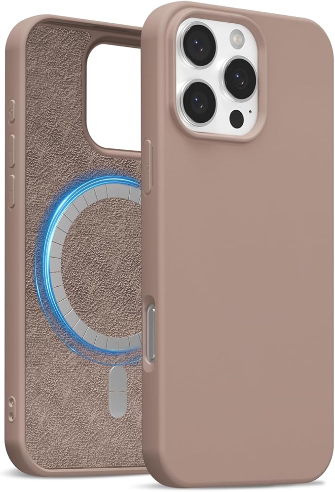 for iPhone 16 Pro Case Silicone Compatible with Magsafe Case, Ultra Slim Thin Magnetic Phone Cases Mag Safe, Cute Soft Rubber Gel TPU Matte Plain Wireless Charging Cover for Women, Brown