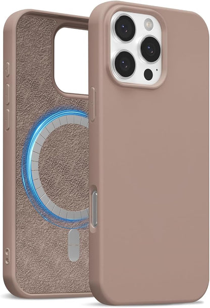 for iPhone 16 Pro Max Case Silicone Compatible with Magsafe Case, Ultra Slim Thin Magnetic Phone Cases Mag Safe, Cute Soft Rubber Gel TPU Matte Plain Wireless Charging Cover for Women, Brown