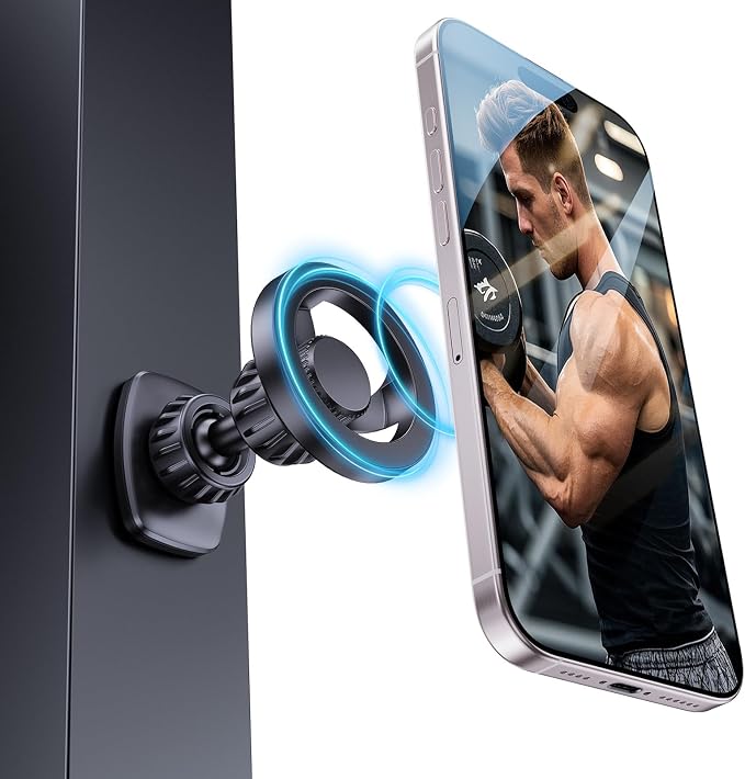 Gym Magnetic Phone Holder Mount for MagSafe, [Metal Joint] 360° Rotatable Dual Magnetic Phone Holder for Gym Workout Record Compatible with iPhone 17/16/15/14/13/12 Series