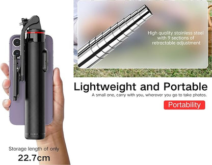 Selfie Stick Tripod for iPhone, 53" Phone Tripod with Detachable 8 LED Light, Bluetooth Remote, Stable Umbrella Base, Portable 4-in-1 Vlog Tripod for Live Stream Travel Photography, FORGERAY C13D