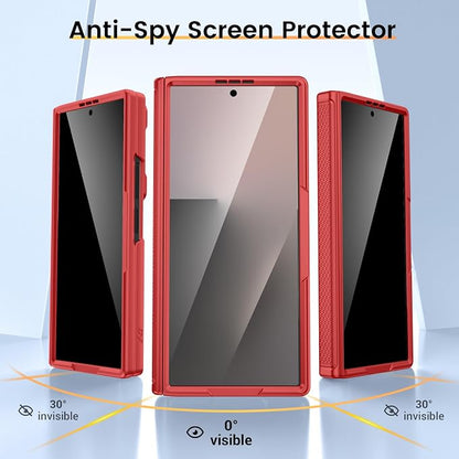 VEGO for Samsung Galaxy Z Fold 7 Case with Stand & Hinge Protection, Red | Built-in Screen Protector[Anti-Peeping][Slide Camera Cover]Hard PC Full-Body Shockproof Anti-Drop Phone Case for Z Fold 7
