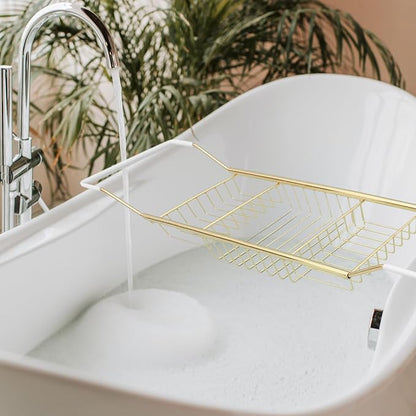 Cabilock Telescopic Bathtub Rack Adjustable Anti-Slip Bath Caddy Tray for Home Use Holds Books Wine Glasses and Phones 24.80X7.87X2.75 Inch