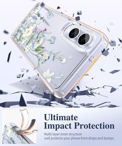 GVIEWIN for Samsung Galaxy S25 Edge Case, Clear Floral Shockproof Protective Women Phone Case, Non-Yellowing, Screen&Camera Lens Protector for Galaxy S25 Edge 6.7",Aquilegia/White