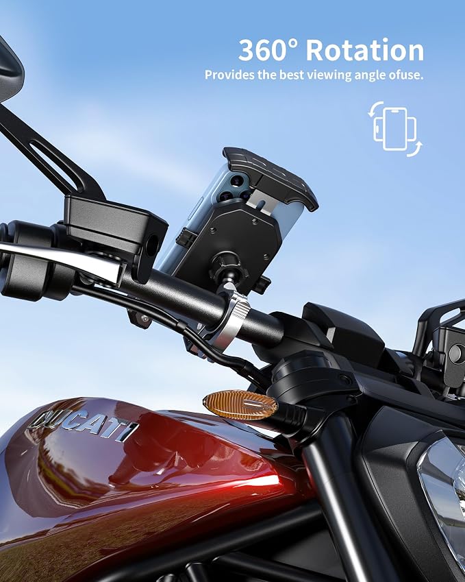 Kewig Bike Phone Mount Holder, Motorcycle Phone Mount [1s Lock] [One Hand Operation], Bicycle Scooter Handlebar Cradle Clip for iPhone 16 Pro Max/Plus,15 14 13 Mini and 4.0-7" Phone