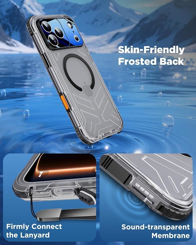 for iPhone 17 Pro Max Waterproof Case with Magsafe, Built-in [Privacy Screen Protector] [Lanyard], IP68 Water Proof Full Body Dustproof Anti-Spy Frosted Protective Phone Cover, 6.9" Black