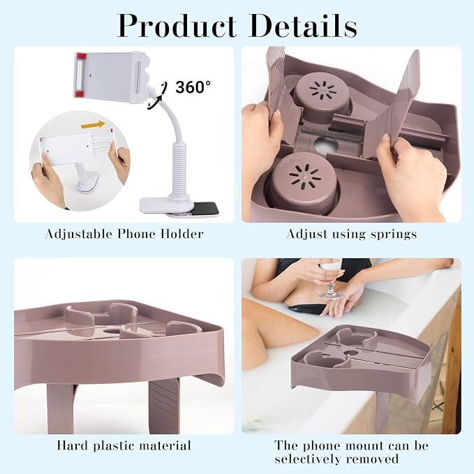 Hot Tub Table Tray with Adjustable Phone Holder, Inflatable Hot Tub Accessories with 2 Drink Holders, Fits Outdoor Inflatable Spa/Pool, Idea Gifts for Women and Parents