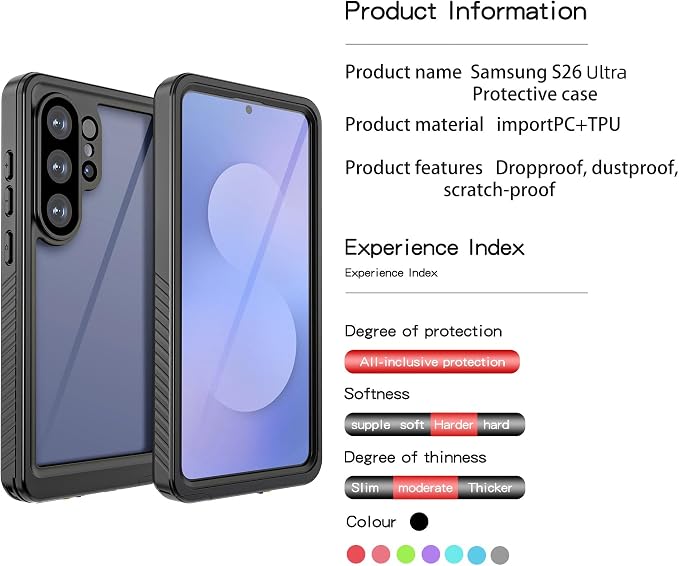 for Samsung Galaxy S26 Ultra Waterproof Case, Military-Grade Full Body Defense: IP68 Underwater Protection, Built-in Screen Protector & Camera Lens Cover, 10FT Waterproof Shockproof Dustproof.