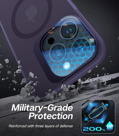 for iPhone 14 Pro Max Case with Camera Cover Stand [Built-in 9H Camera Lens Protector][Fit for Magsafe] Military Grade Shockproof Translucent Matte Magnetic Phone Case 6.7", Purple