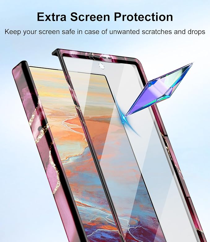 Btscase for Samsung Galaxy Z Fold 7 Case,Built in Front Screen Protector,Gold Glitter Marble Pattern Hard PC Slim Shockproof Full Body Drop Protective Case for Galaxy Z Fold 7 5G, Wine Red