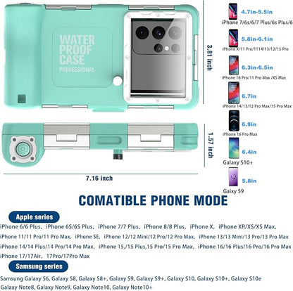 𝟐𝟎𝟐6 Underwater Snorkeling Diving Phone Case for iPhone 17/16/15/14/13/12/11 Pro Max/XR/XS/X Galaxy S8/S9/S10, 50ft/15m Professional Scuba Dive Waterproof, Grass Blue