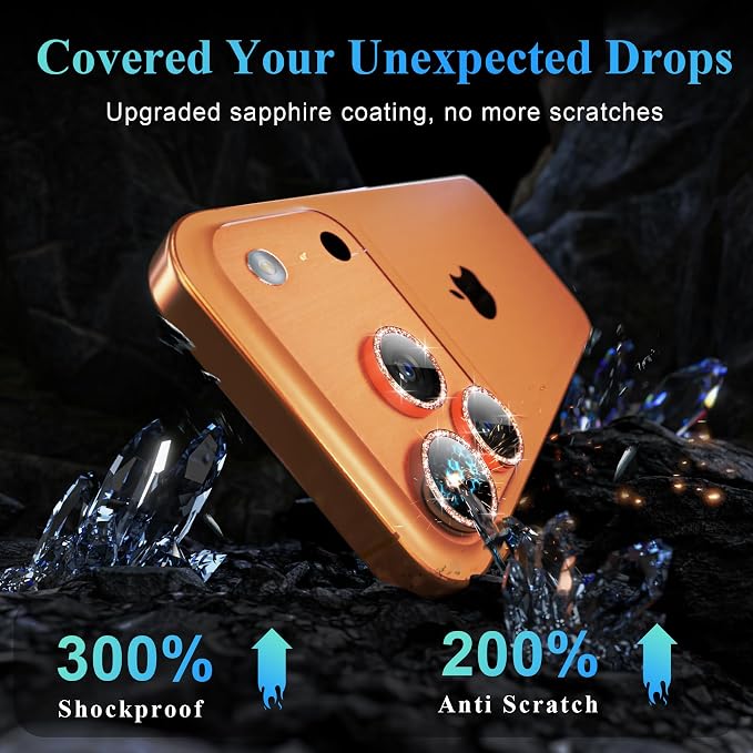 YWXTW Camera Lens Protector for iPhone 17 Pro/iPhone 17 Pro Max, [1 Step Installation Tray] Tempered Glass Screen Protector Metal Individual Camera Cover Accessories Case Friendly (Glitter Orange)