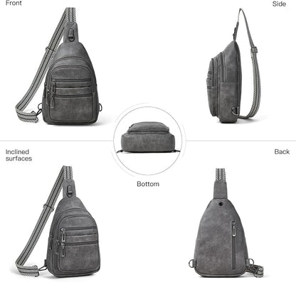 Leresas Sling Bag for Women Crossbody Bags Sling Purse Cross Body Backpack Vegan Leather Over Shoulder Bag Travel Handbag Gifts Dark Grey