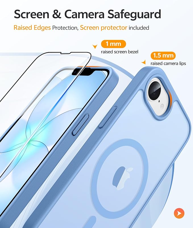 FNTCASE for iPhone 17e Case: iPhone 16e Phone Case [Compatible with Magsafe] Translucent Matte Cases with [Screen Protector] Military Grade Shockproof Protective Phone Cover - Light Blue