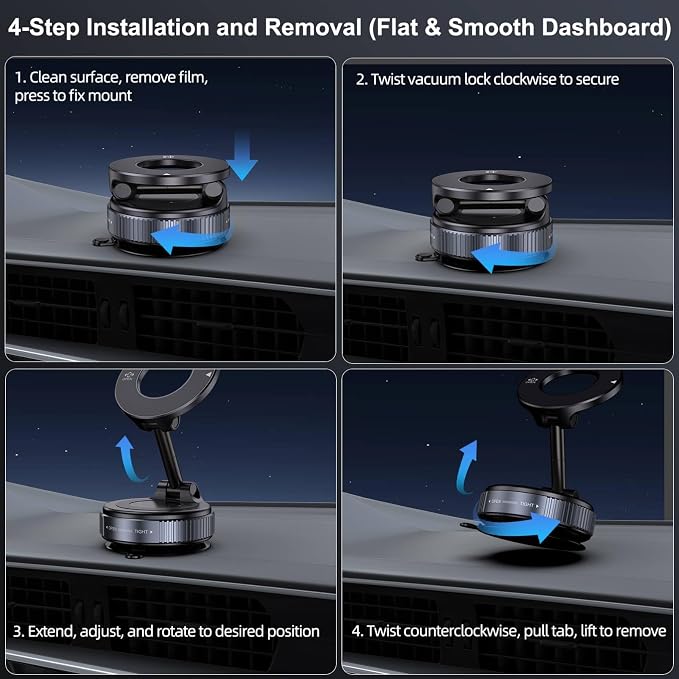 Jikasho Vacuum Magnetic Car Phone Holder for Magsafe, Hands-Free 360° Adjustable Suction Cup Phone Mount for Car/Gym/Mirror/Smooth Surface, Compatible with iPhone & Android (Black)