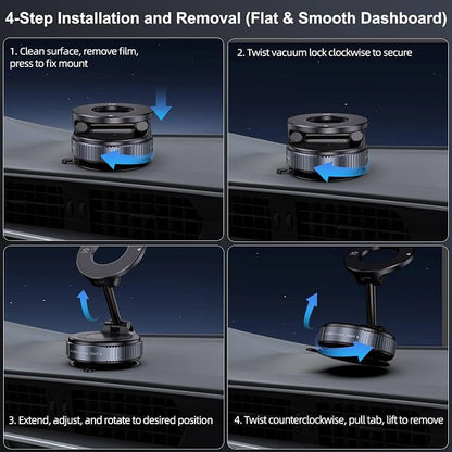 Jikasho Vacuum Magnetic Car Phone Holder for Magsafe, Hands-Free 360° Adjustable Suction Cup Phone Mount for Car/Gym/Mirror/Smooth Surface, Compatible with iPhone & Android (Black)