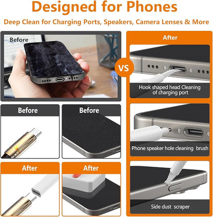 Cell Phone Cleaning Kit, iPhone Cleaning Kit for Charging Port Cleaner Keyboard Cleaning Kit for Airpods/Android/USB C/Earbuds/Laptop/iPad/Camera Lens with Stylus Pen (White, Elite Pack)