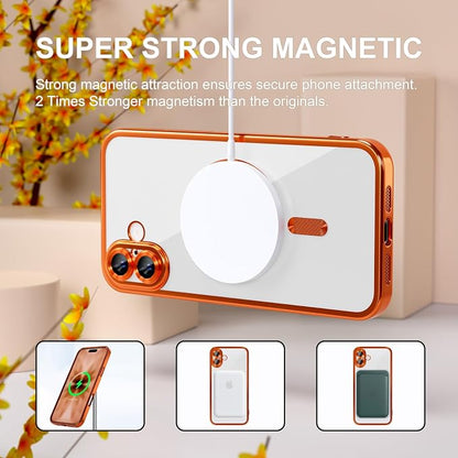 Misea Magnetic for iPhone 17 Case Compatible with MagSafe [Never Yellowing] [Military Grade Drop Protection] Full Camera Lens Protector Plating Soft Clear Phone Case for Women, Cosmic Orange