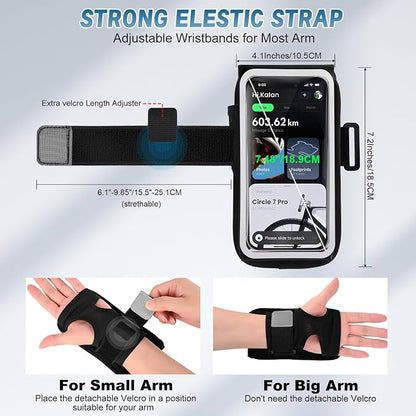 Running Armband Phone Holder for iPhone 17/16/15/14/13/XR Pro Max Plus,Forearm Wristband Adjustable with Card Slot Sport Arm Bag for Cycle Gym Sweatproof Jogging Accessories Workout Armbands