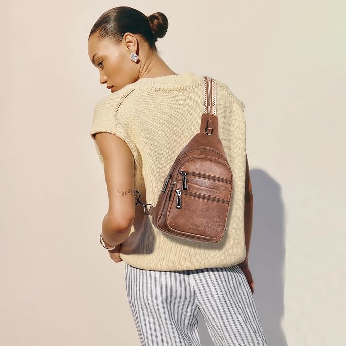 Leresas Sling Bag for Women Crossbody Bags Fanny Packs Over Shoulder Bag Sling Purse Backpack Vegan Leather Travel Handbag Purse Gifts Brown