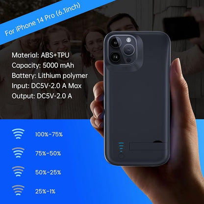 Battery Case for iPhone 16 Pro Max, Extended Battery Power Charging Case for iPhone 16 Pro Max 5G Portable Rechargeable Protective Charger Cover, Perfect for Business Travel, Black