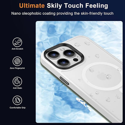 MOCCA Strong Magnetic for iPhone 12 Pro Max Case,[Compatible with Magsafe][Glass Screen Protector+Camera Lens Protector] Slim Thin Shockproof Cover Phone Case for iPhone 12 Pro Max 6.7", Frosted White
